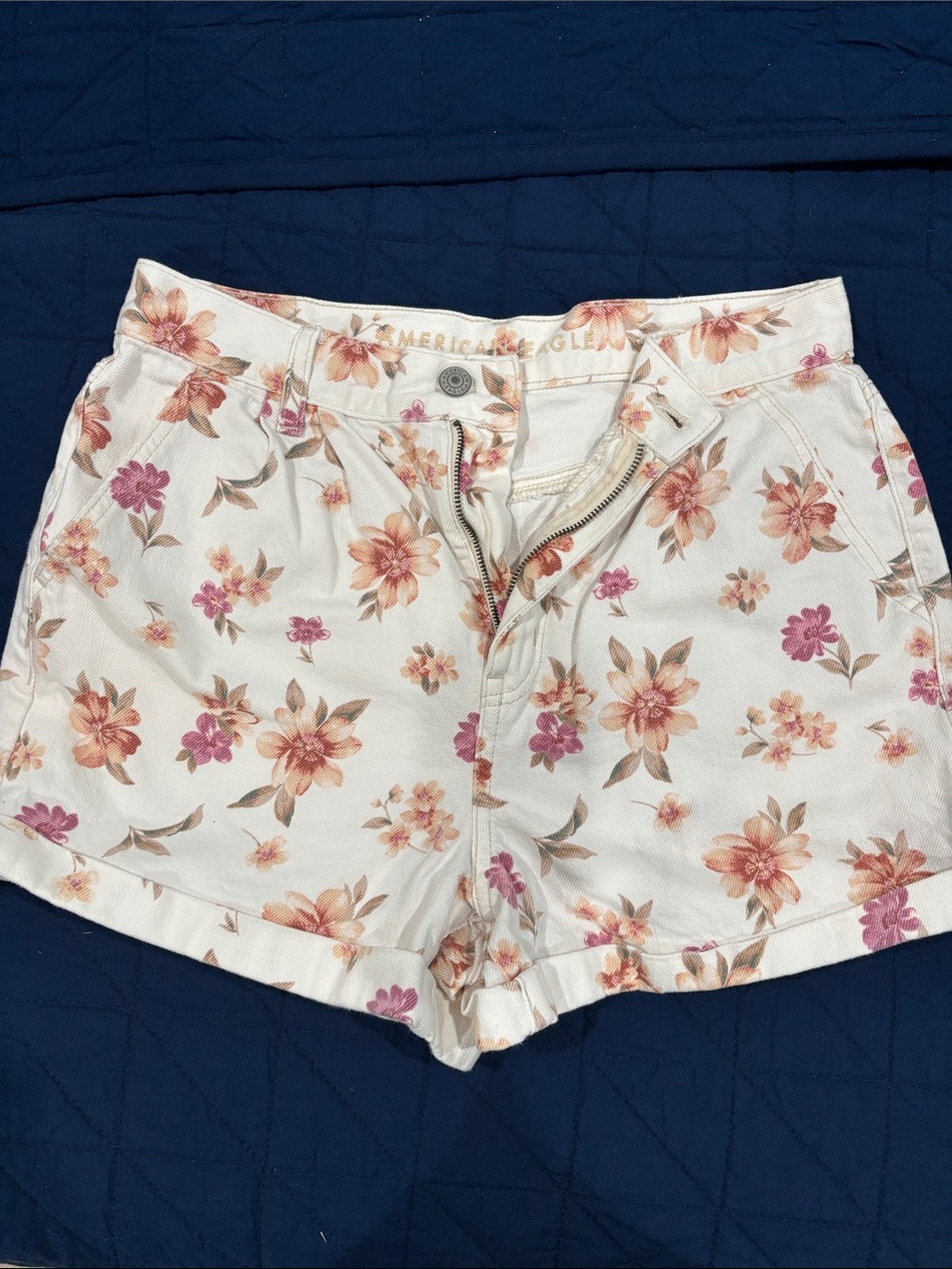 American Eagle Outfitters Cream Floral Cotton Shorts